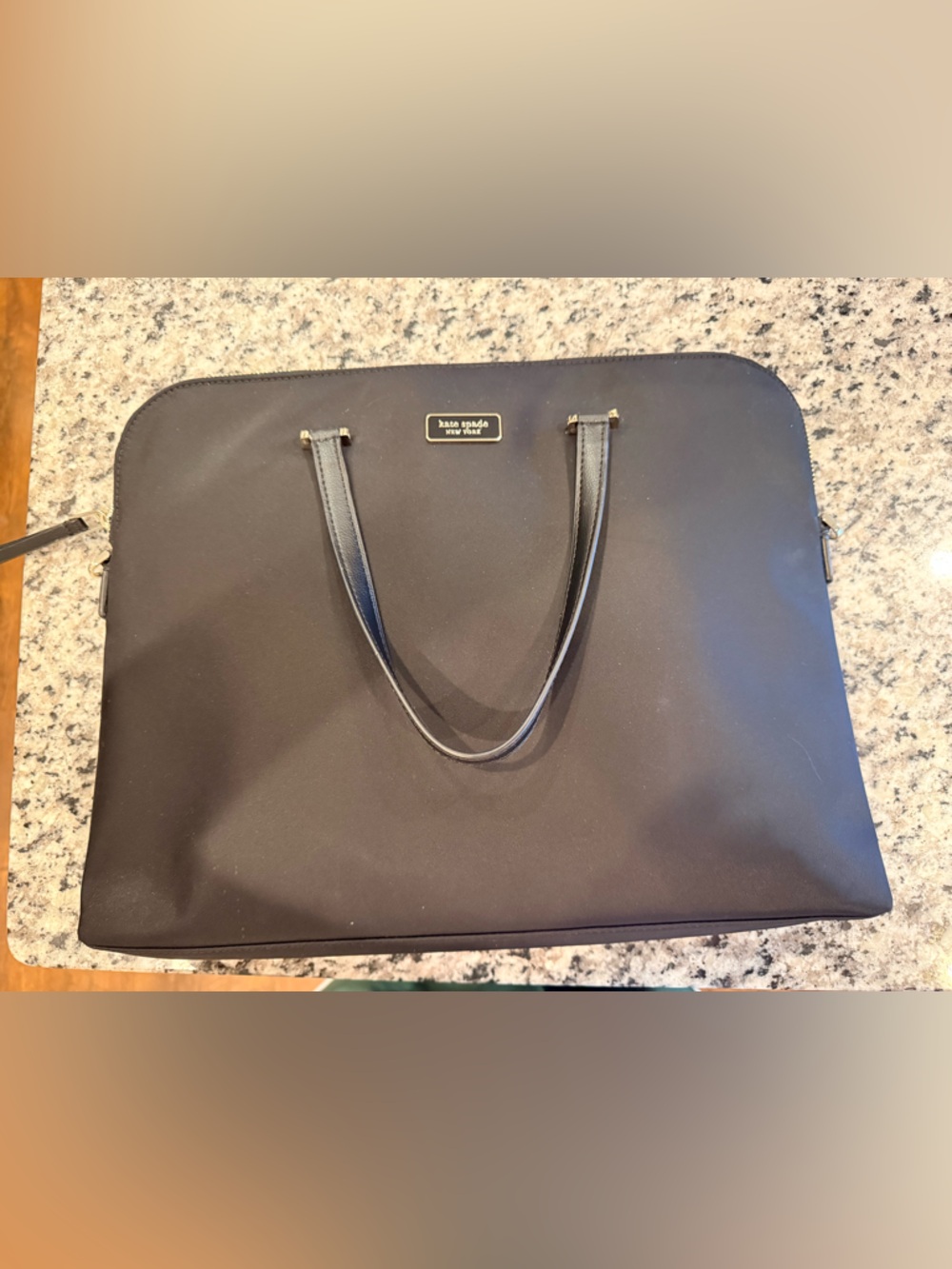 kate spade black nylon laptop tote with gold logo